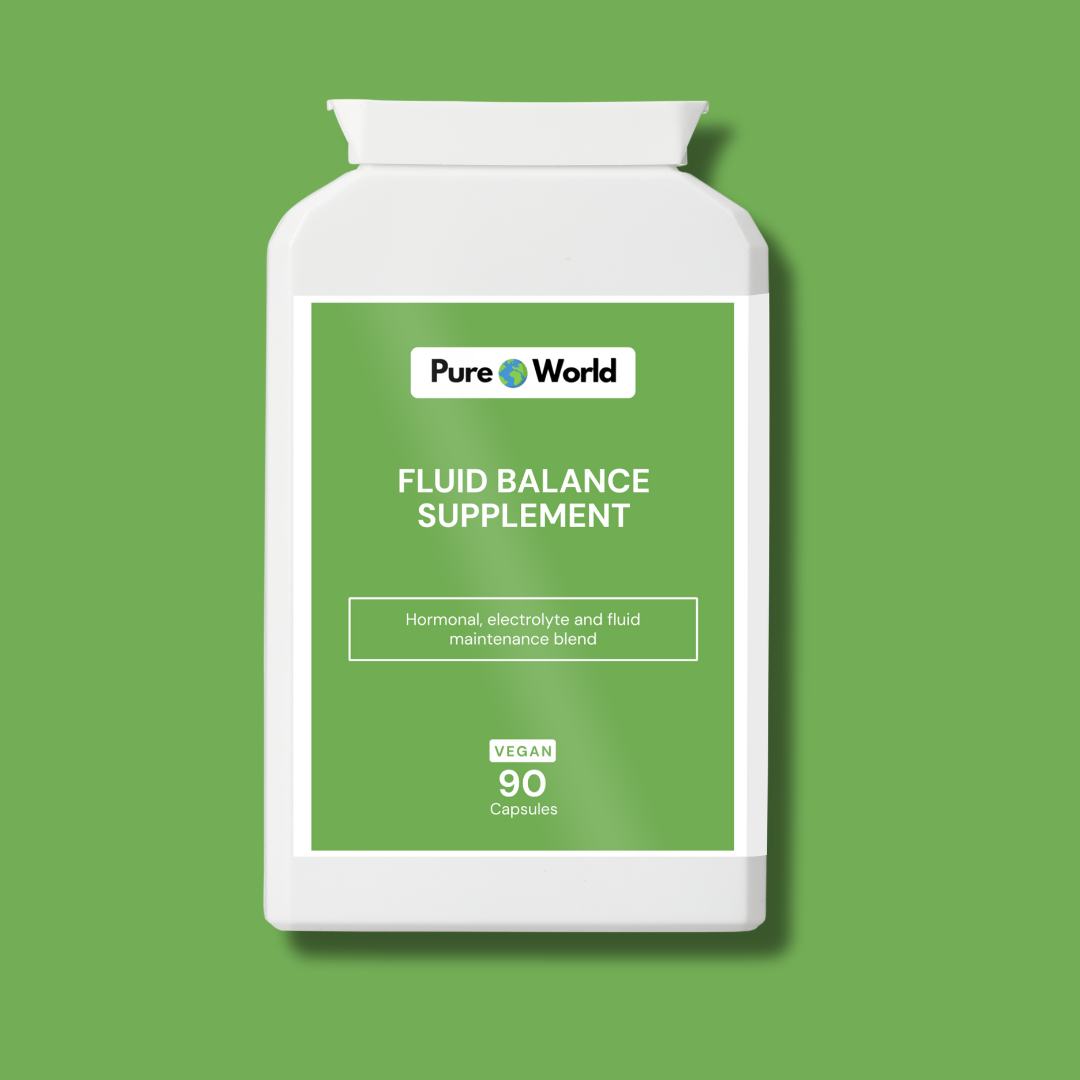 Fluid balance supplement with natural herbs for water retention support.