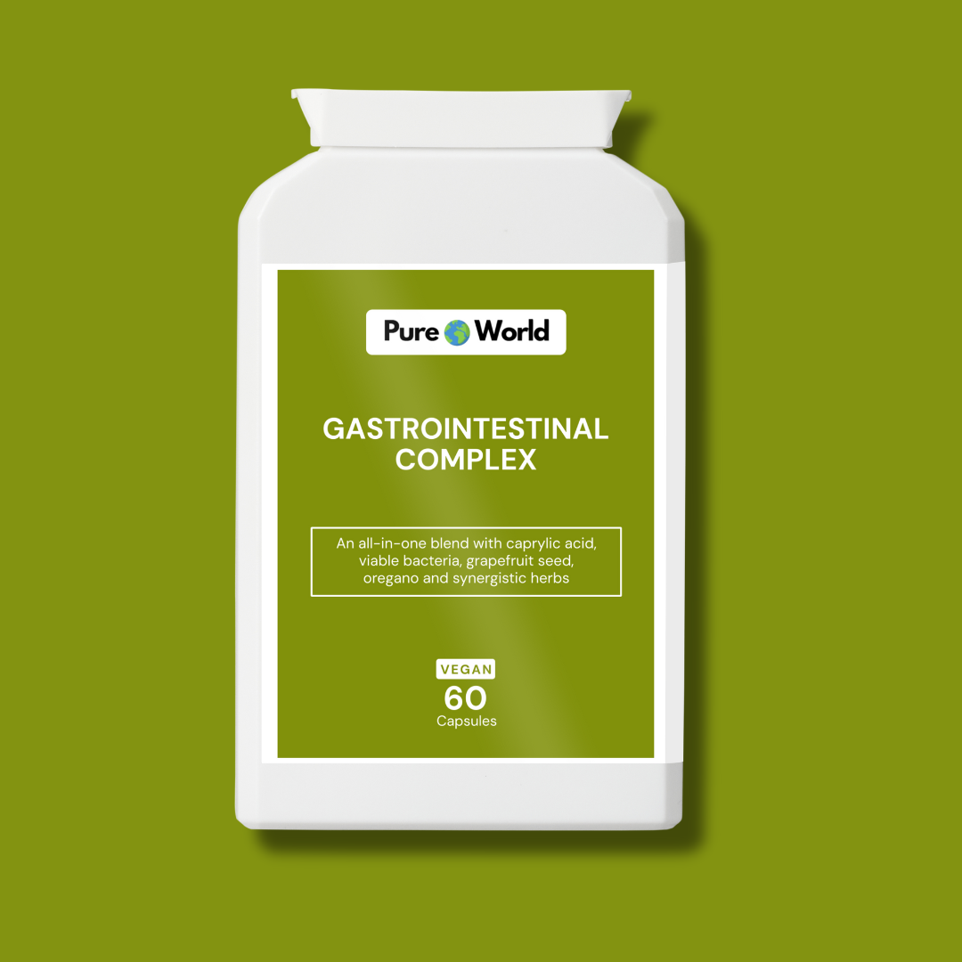 Gastrointestinal support supplement with digestive enzymes and probiotics.