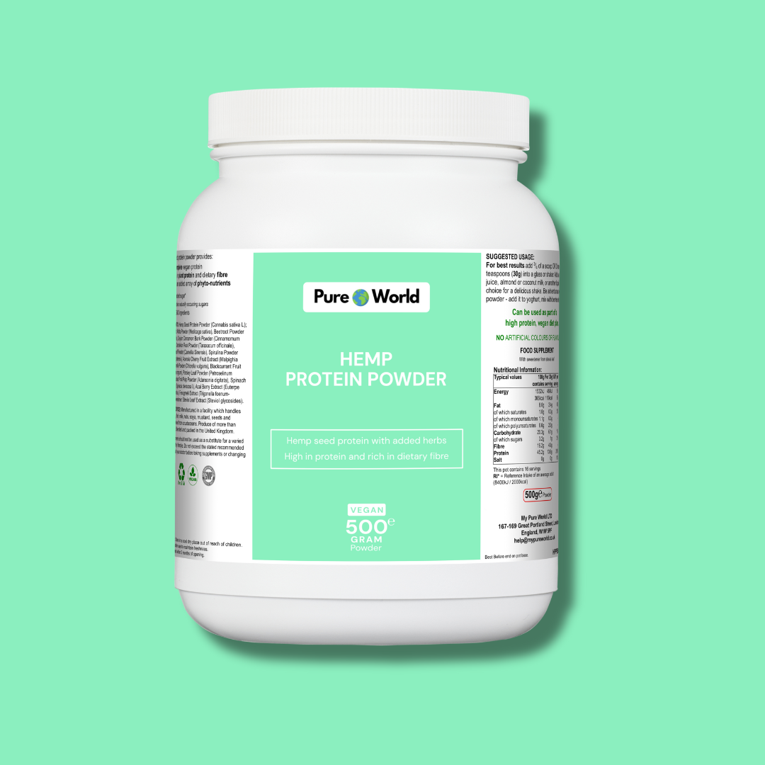 Hemp protein powder for plant-based protein and muscle recovery.