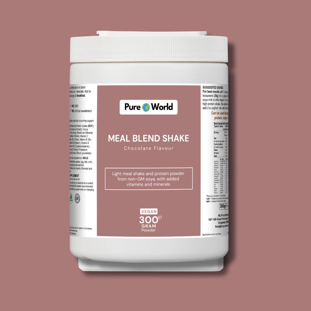 Chocolate meal replacement shake with essential vitamins for weight management.