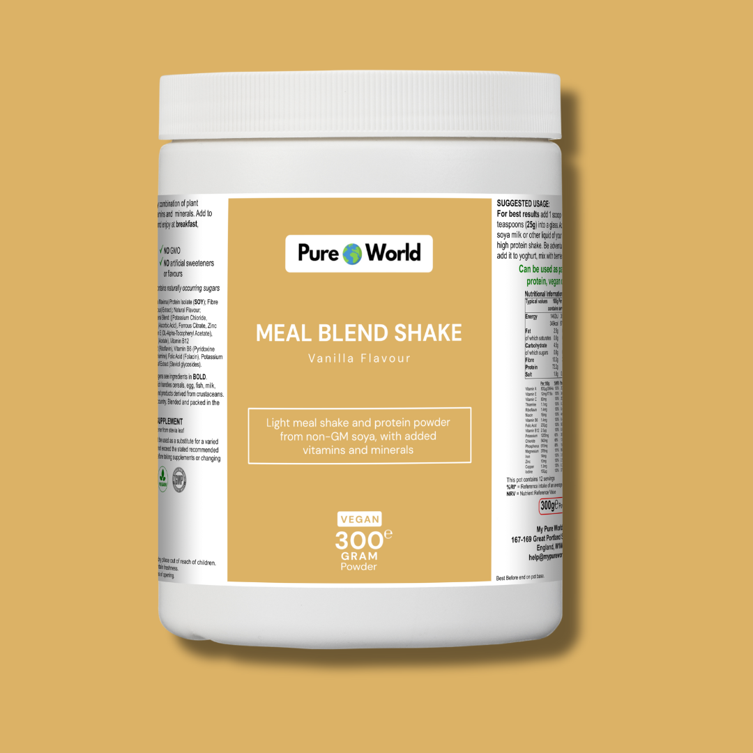 Vanilla meal replacement shake with essential nutrients for weight management.
