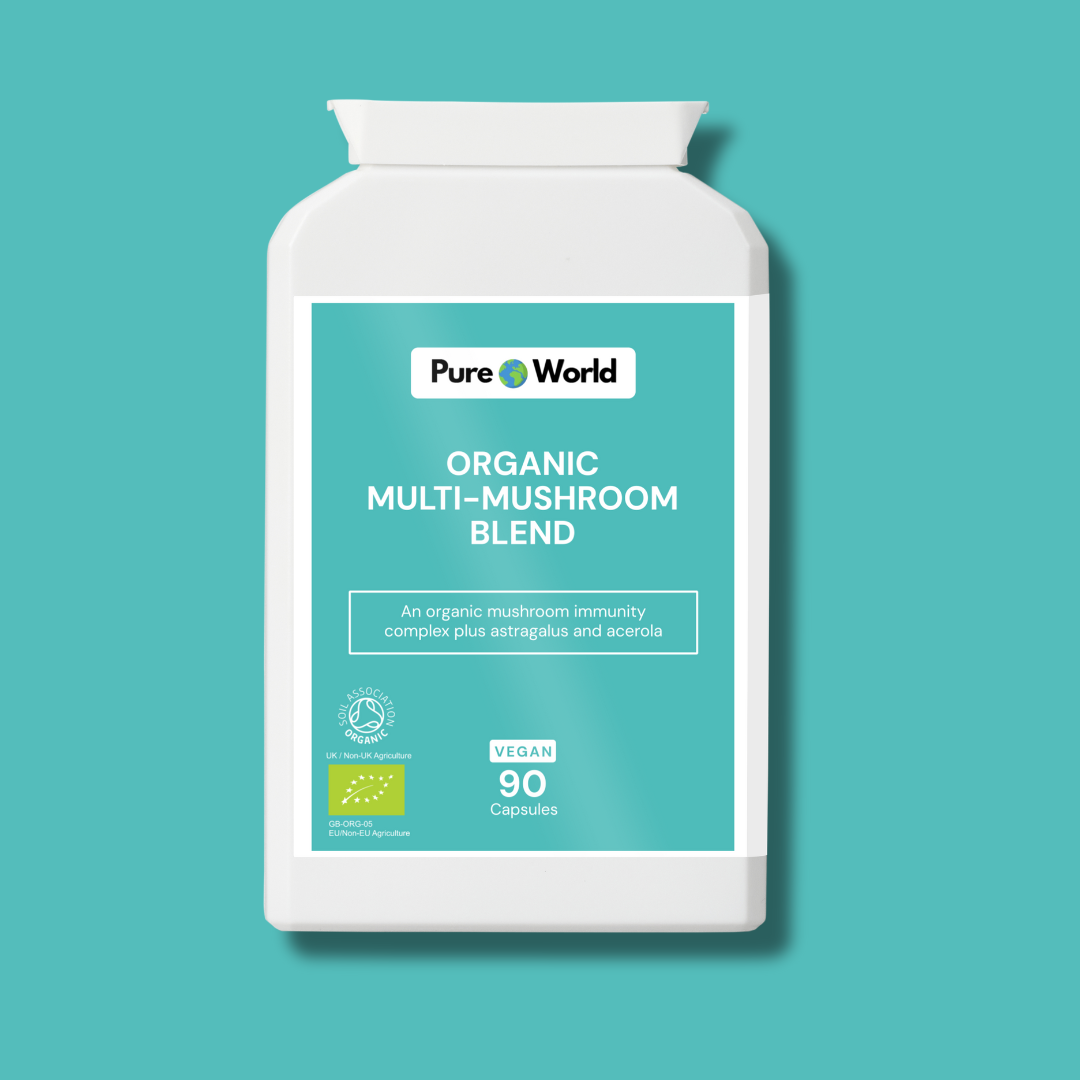 Multi-mushroom organic blend for immune and overall health support.